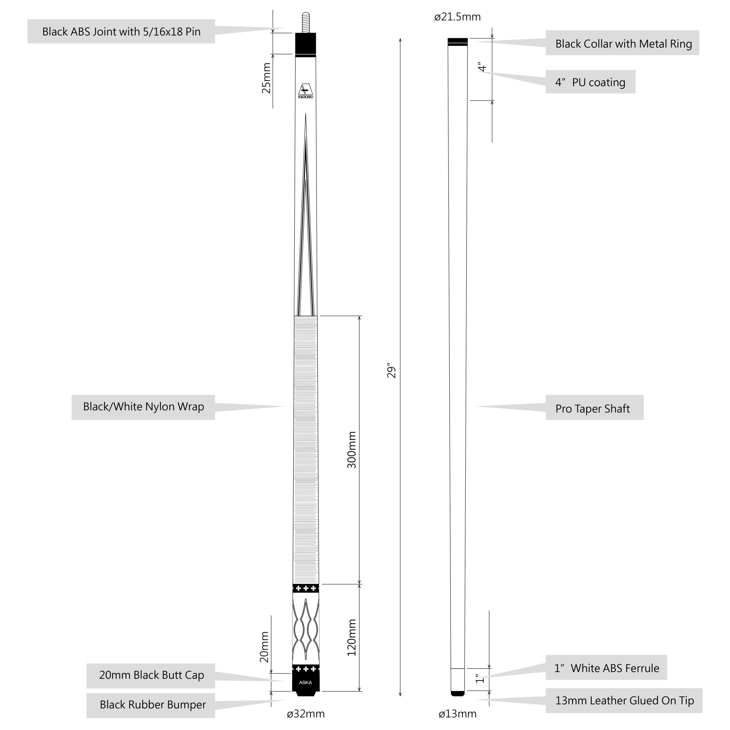 ASKA L22 Red Pool Cue | 58", Decal Design, 13mm Tip, Nylon Wrap - Image 4