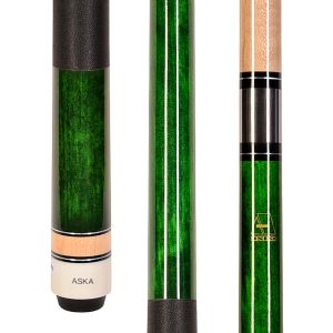 ASKA L2 Green Pool Cue – 58" Canadian Maple, 13mm Leather Tip, Black Nylon Wrap