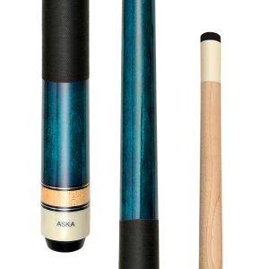 ASKA Blue 42" Short Pool Cue – 13.5 oz, Maple Shaft, 13mm Tip, 5/16x18 Joint, Black Nylon Wrap