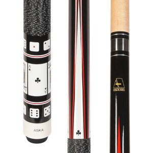 ASKA Poker Clubs Pool Cue Stick 58" – Cards & Dice Design, Canadian Hard Rock Maple Shaft, 13mm Hard Leather Tip, 5/16x18 Joint, Nylon Wrap