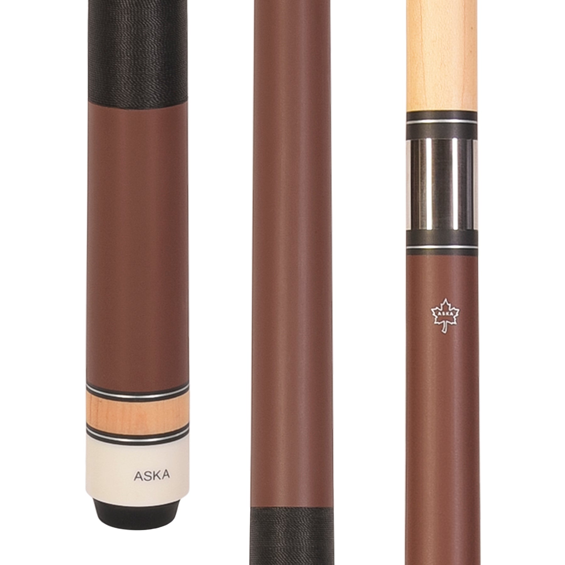 ASKA Matte Brown Pro 58" 2-Piece Pool Cue Stick | Hard Rock Maple, 13mm Leather Tip