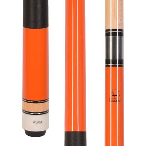 ASKA L2 Orange Pool Cue – 58" Canadian Maple, 13mm Leather Tip, Black Nylon Wrap