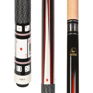 ASKA Poker Diamonds Pool Cue Stick 58" – Cards & Dice Design, Canadian Hard Rock Maple Shaft, 13mm Hard Leather Tip, 5/16x18 Joint, Nylon Wrap