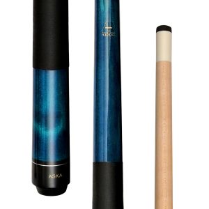 ASKA Blue 36" Short Pool Cue – 12.5 oz, Maple Shaft, 13mm Tip, 5/16x18 Joint, Black Nylon Wrap (LEC36)