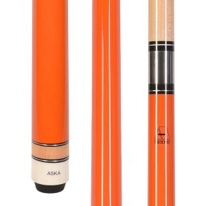 ASKA Orange No Wrap Pool Cue Stick, 58" Hard Rock Canadian Maple, 13mm Hard Tip, 5/16x18 Stainless Steel Joint