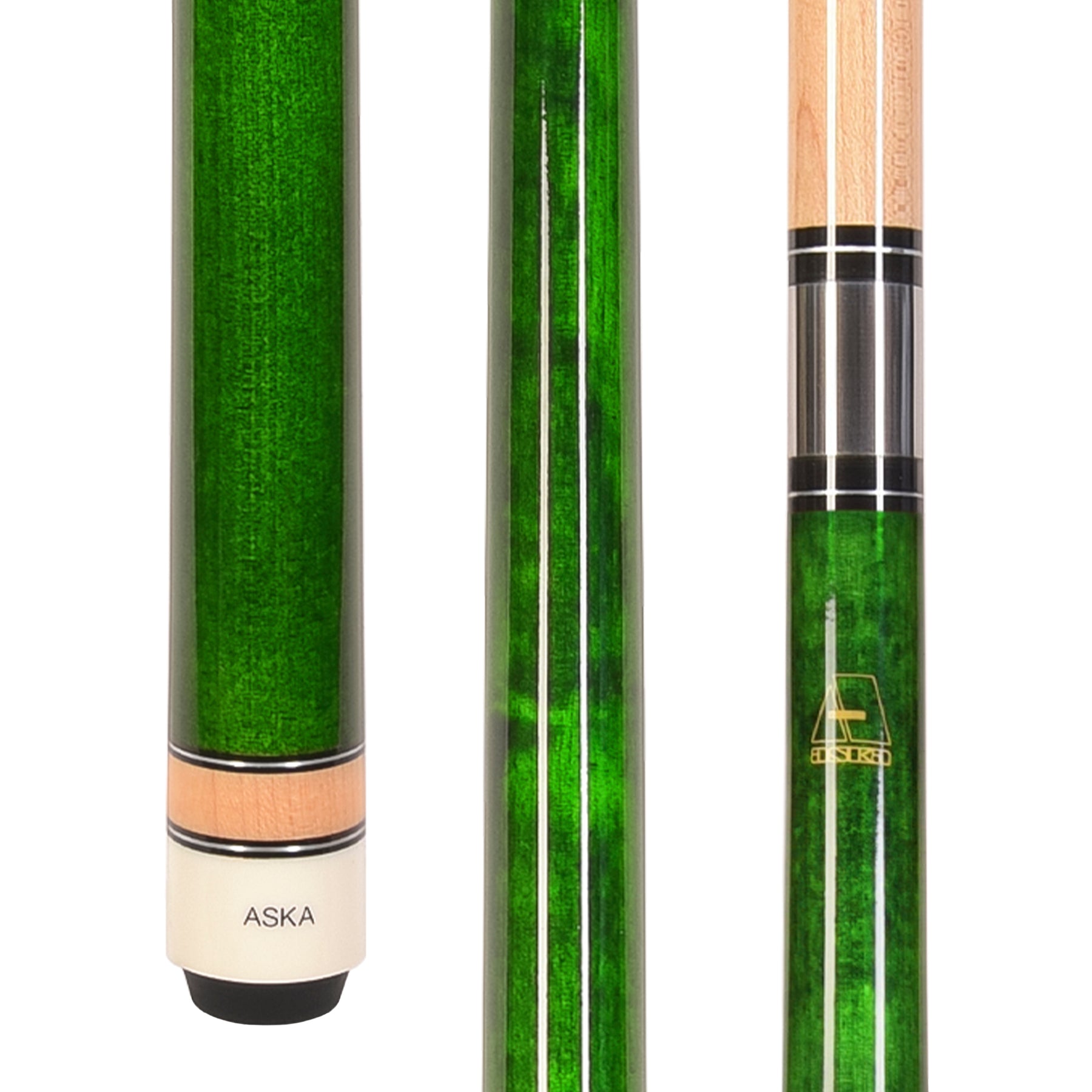 ASKA Green No Wrap Pool Cue Stick, 58" Hard Rock Canadian Maple, 13mm Hard Tip, 5/16x18 Stainless Steel Joint