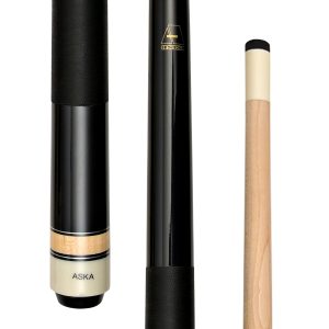 ASKA Black 36" Short Pool Cue – 12.5 oz, Maple Shaft, 13mm Tip, 5/16x18 Joint, Black Nylon Wrap
