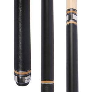 ASKA Pool Cue 58" – Matte Black Maple with Bamboo Ring Accents, 12.75mm Shaft, Quick Release Metal Joint, Black Irish Linen Wrap