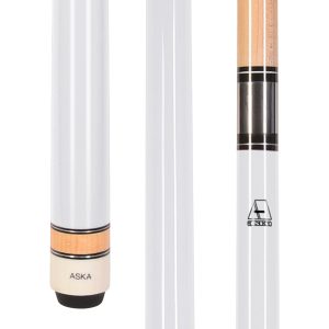 ASKA White No Wrap Pool Cue Stick, 58" Hard Rock Canadian Maple, 13mm Hard Tip, 5/16x18 Stainless Steel Joint