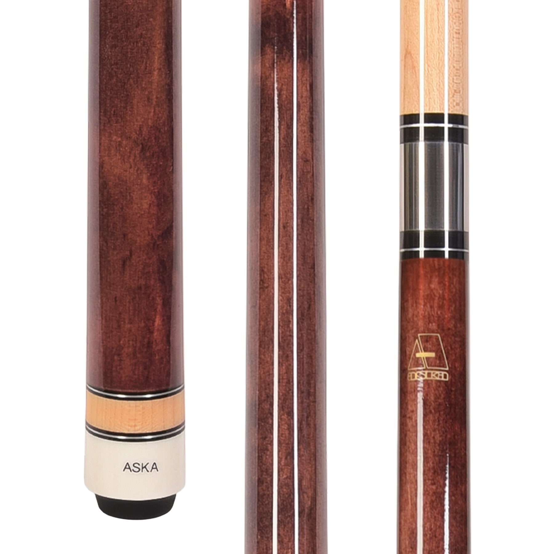 ASKA Mahogany No Wrap Pool Cue Stick, 58" Hard Rock Canadian Maple, 13mm Hard Tip, 5/16x18 Stainless Steel Joint