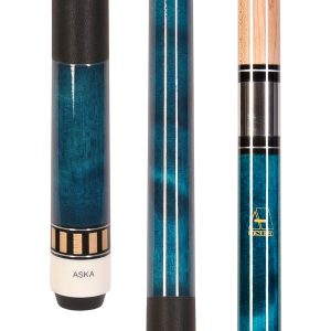 ASKA L25 Blue Pool Cue | 58", Dashed Maple Ring, 13mm Tip, Nylon Wrap