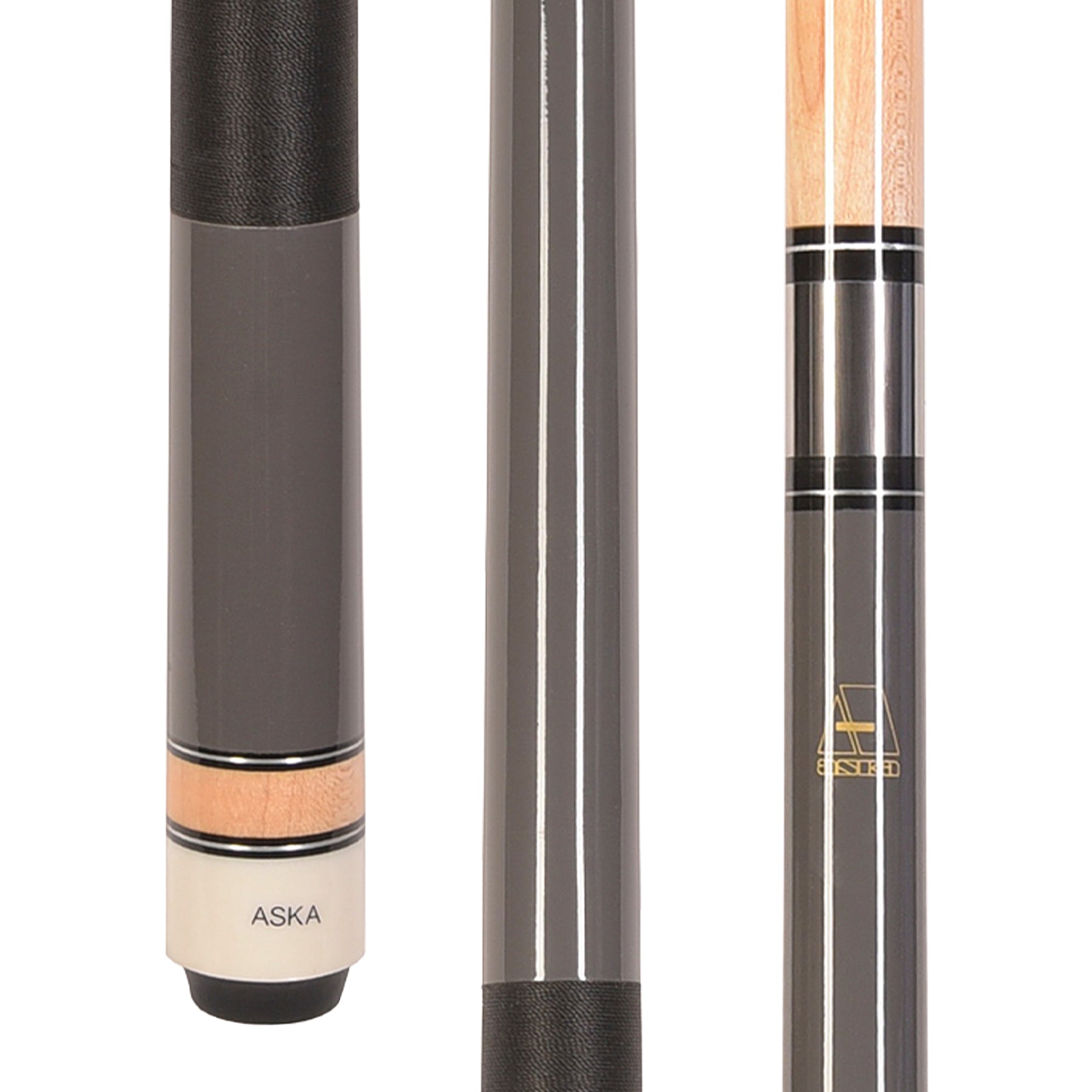 ASKA L2 Grey Pool Cue – 58" Canadian Maple, 13mm Leather Tip, Black Nylon Wrap