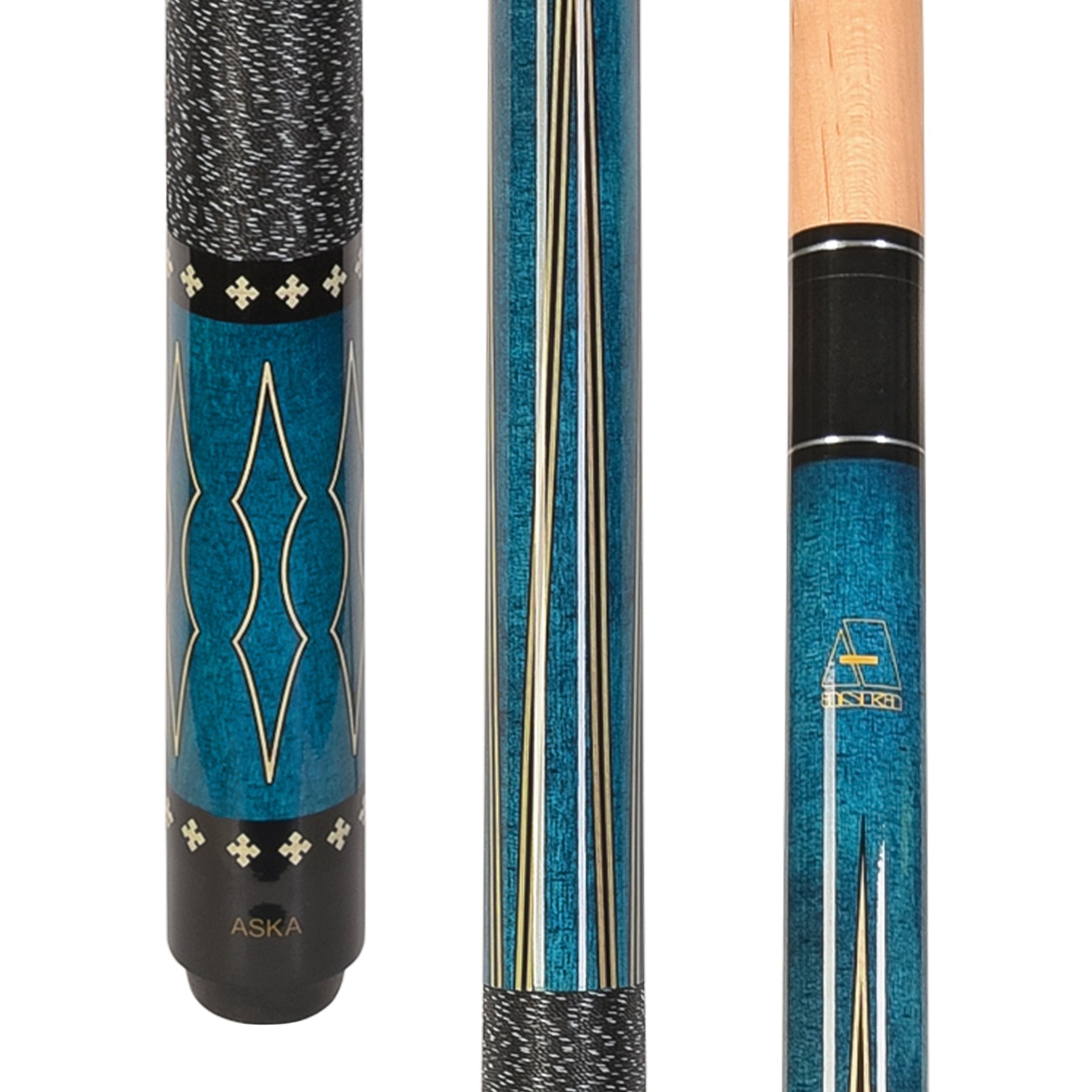 ASKA L22 Blue Pool Cue | 58", Decal Design, 13mm Tip, Nylon Wrap