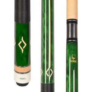 ASKA L7 Green Pool Cue | 58", Geometric Decal, 13mm Tip, Nylon Wrap