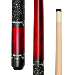 ASKA Red 48" Short Pool Cue – Black Irish Linen Wrap, Maple Shaft, 13mm Tip, 2-Piece