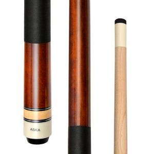 ASKA Brown 52" Short Pool Cue – 19 oz, Maple Shaft, 13mm Tip, 5/16x18 Joint, Black Nylon Wrap