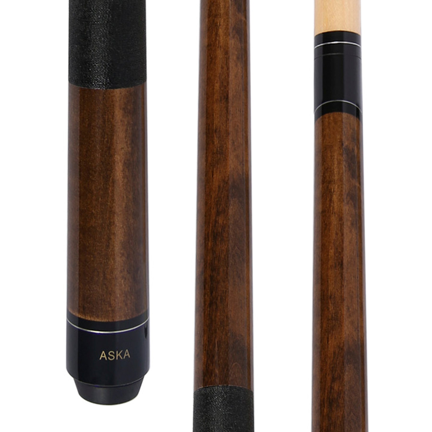 ASKA Brown 42" Short Pool Cue – 13.5 oz, Maple Shaft, 13mm Tip, 5/16x18 Joint, Black Nylon Wrap (LEC42) - Image 4