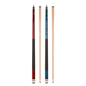 ASKA Set of 2 Pool Cue Sticks, 58" Canadian Maple Billiard Cues, Red 18 oz & Blue 20 oz, 13mm Tip, 5/16x18 Joint, Nylon Wrap
