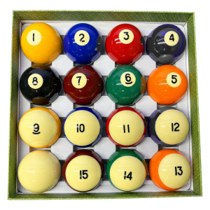 Aska Billiards Pool Boston Numbered Balls Set, 16 Balls Including a Cue Ball, 2 1/4 inch, PB04A