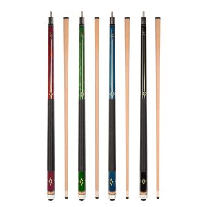 ASKA Set of 4 Pool Cue Sticks 58", 2-Piece Construction, 5/16x18 Joint, Hard Rock Canadian Maple, 13mm Hard Glued On Tip, Mixed Weights and Colors