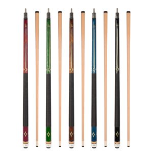 ASKA Set of 5 Pool Cue Sticks 58", 2-Piece Construction, 5/16x18 Joint, Hard Rock Canadian Maple, 13mm Hard Glued On Tip, Mixed Weights and Colors