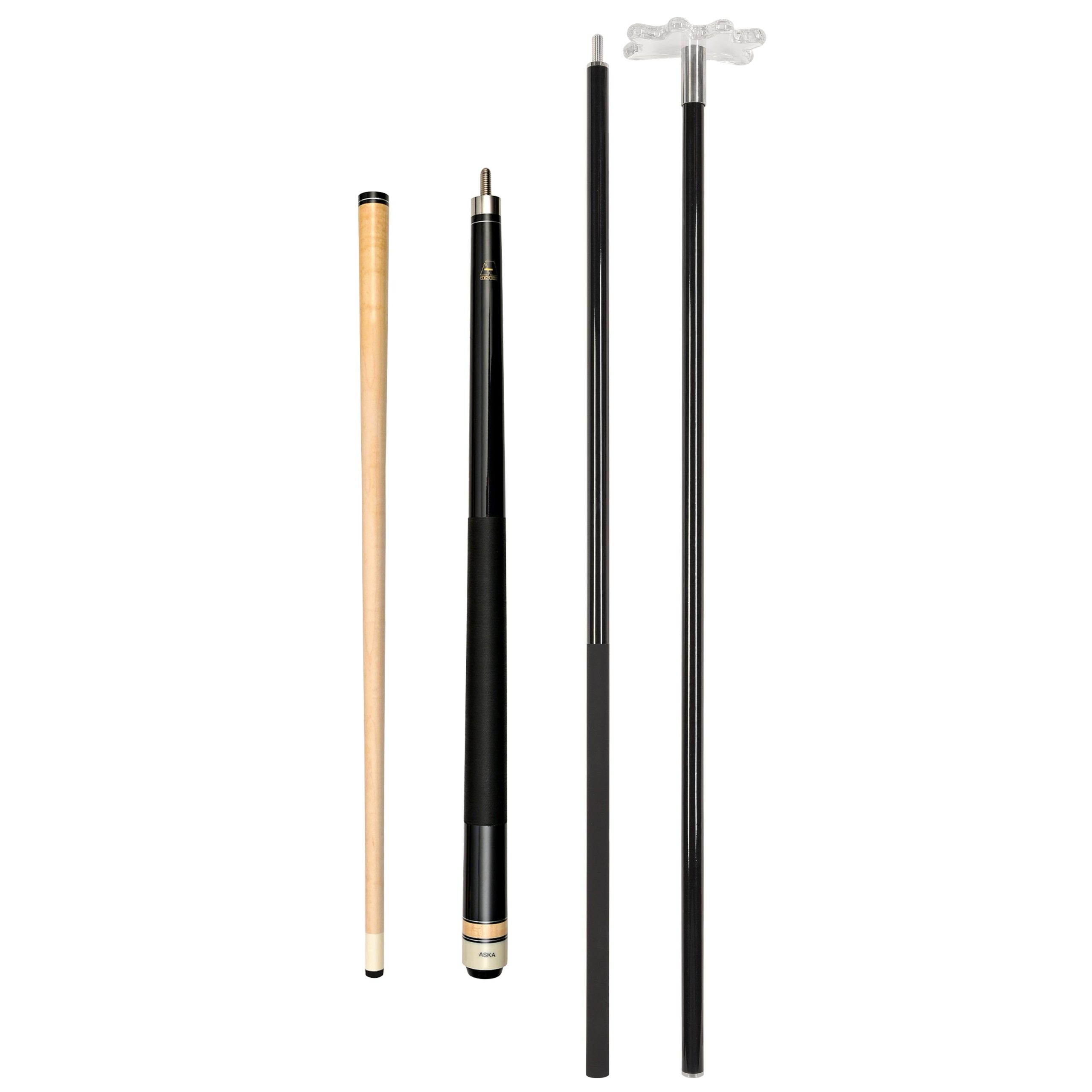 Set of 42 Short Maple Cue Stick and 58" Fiberglass Bridge Cue with Transparent Head, SB1