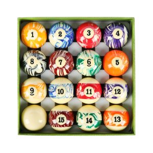 Aska Billiards Pool Boston Numbered Balls Set, 16 Balls Including a Cue Ball, 2 1/4 inch, PB02