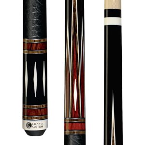 Lucasi Custom LZC39 Pool Cue | Midnight Black with Cocobolo & Bocote | Elephant Leather Wrap